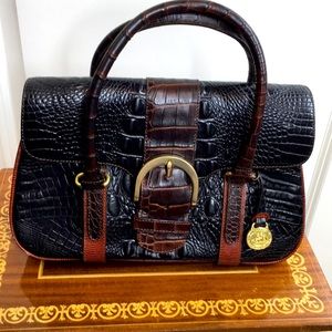 BRAHMIN tri color Black brown Leather Top Handle  Handbag
